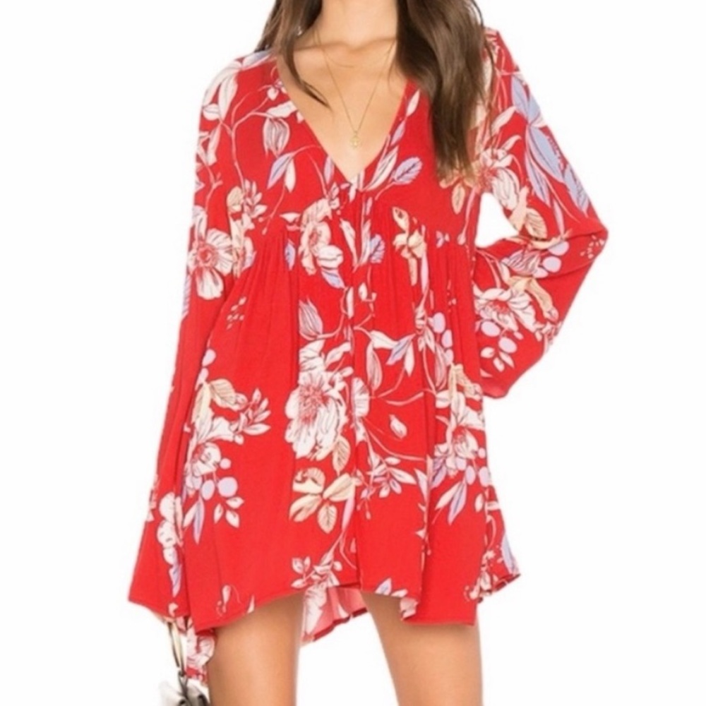 Free people Bella Red Floral print tunic